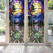 Twilight Stained Glass Window Film, Decorative Twilight Stained Glass Window Film, Twilight Stained Glass Window Film for Bathroom Door Heat Anti UV
