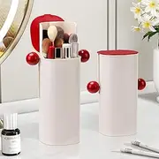 ONXE Auto Rising Makeup Brush Holder,Makeup Brushes Organizer with Lid for Vanity, Dresser,Bathroom Countertop,Dustproof Waterproof Make up Brush Storage (White-Red)