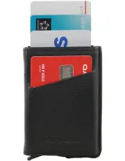 [PIERRE CARDIN] Leather Smart Slide Card Holder Tab Wallet in Black
