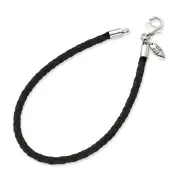 SimStars Reflections Sterling Silver Black Leather Bead Bracelet 7 3/4"