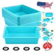 Letter-Sized Plastic Trays Set of 10 - Teal Stackable Organizer for Art & Papers
