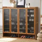 Oikiture Shoe Cabinet Shoes Storage Rack Organiser 4 Doors Shelf Brown