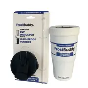 FrostBuddy To-Go Buddy Cup Universal Insulator White + *Bonus* Lid/Straw Combo
