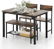 Giantex 4-Piece Industrial Dining Table & Chair Set, Space-Saving Kitchen Set with Metal Frame & Storage Rack, Modern Functional Desk Set