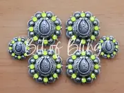 Antique Silver Horseshoe Berry Saddle Concho Set Electric Yellow