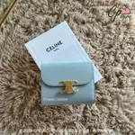 二手精品 CELINE 凱旋門 SOFT BLUE 粉藍 短夾