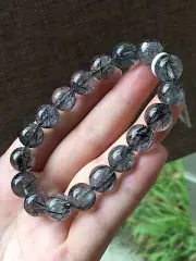 11.5mm Natural bar Black Hair Rutilated Crystal Round Beads Sphere Bracelet