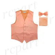 New Men's Peach formal vest Tuxedo Waistcoat_bowtie & hankie set wedding party