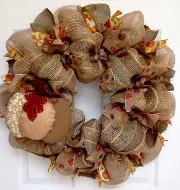 Handmade Quilted Pumpkin Deco Mesh Autumn Wreath