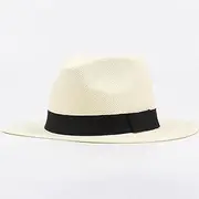 [Generic] Daseeme Summer New Flat-Brimmed Men's hat White Men's and Women's Straw hat Beach Sunscreen Sun hat Jazz hat top hat Tide Creamy-White Around 58cm