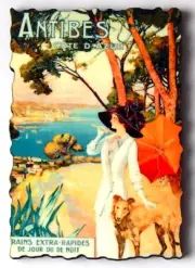 Antibes France Travel Poster FRIDGE MAGNET (2.37 x 3.5 inches) wood