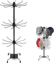 [MUSONG] 3 Tier Rotating Display Holder, Fashion Counter Jewelry Tree Stand Retail Display Organizer, Adjustable Metal Rotating Display Rack for Necklaces, Bracelets, Earrings, Ring, Hat (Black)