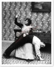 Woman Sewing Mans Pants A Stitch In Time Funny Retro 1907 Silver Halide Photo