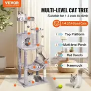 Cat Tree 143 cm Cat Tower with Cat Condo Sisal Scratching Post Light Grey