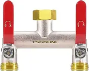 Garden Hose Splitter, 3/4” Rust and Freeze Resistant Outdoor Hose Manifold with 2 Red Extra Long Handles Faucet Adapter-Heavy Duty Brass Nickel Plated 2-Way Valve