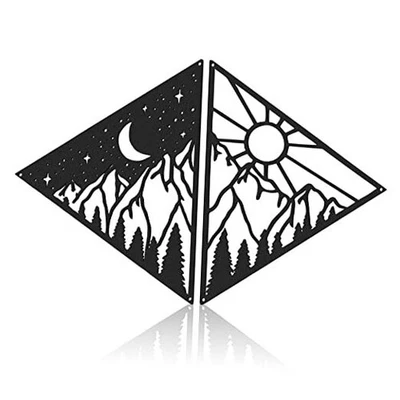 2 Pcs Mountain Decor Sun and Moon Wall Decor Metal Wall Art Mountain Forest