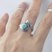 Sterling Silver Spoon Style Ring with Flower, Silver Rings, Turquoise Ring