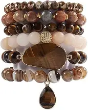 [DUOMIAO] 6PCS Natural Boho Beaded Bracelets/Bangle for Women Men,Healing Turquoise Jasper Agate Crystal Gemstone Stone Multilayer Wrap Bohemian Handmade Jewelry Beads Stretch Bracelet Set