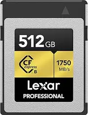 Lexar Professional 512GB CFexpress Type B Memory Card, Up to 1750MB/s Read, Raw 4K Video Recording, Supports PCIe 3.0 and NVMe (LCFX10-512CRBNA)