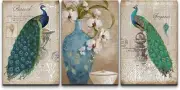 16"x24"-Peacock Wall Art Canvas Prints Set of 3 Vintage Decor