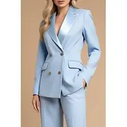 Blue Two Piece Pantsuit Mother of the Bride Wedding Elegant Vintage Minimalist Lapel Floor Length Stretch Fabric Long Sleeve with Buttons 2025