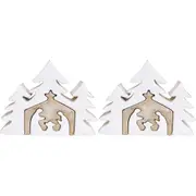 2x LVD Wooden Ornament Nativity Scene Medium Seasonal Decorative Home Decor