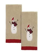 Avanti Linens Snowmen Gathering Collection, 2pc Fingertip Towels, Tan 2 Count
