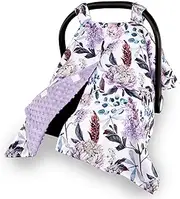 HNHUAMING Car Seat Cover Baby, Infant Car Seat Canopy Covers for Newborn Girls Boys, Soft Breathable Mink Carseat Covers Stretchy Multi-Use Nursing Cover for Stroller Baby Car Seat, Purple Flroal