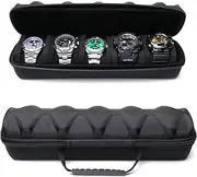 [GTVGJH] Hard Men's Watch Travel case, Portable Zipper Storage Organizer Box with Soft Compressible Foam Pillow to fit Large and Small Watches