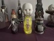 Apothecary Trio Set Of 3 Halloween Decorations Lighted Made In US Handmade Gift