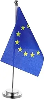 Operitacx Durability Meets Style: Eu Desk Flag with Secure Stand for Office Home and Holiday Decorations