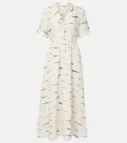 [Staud] Staud Meryl printed linen shirt dress AU 8 white