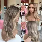 Highlighted Human Hair Natural Wave Lace Frontal Wig Brown Blonde Human Hair Wig