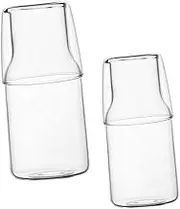 LIGIGWASH 2Sets Household Glass Carafe with Cup Transparent Water Jug for Bedroom Office High Borosilicate Glass for Juices Milk and Beverages Convenient Drinking Experience