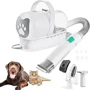 Pet Grooming Vacuum Kit, 7 in 1 Pet Grooming Kit with 3 Suction Mode and 1L Large Dust Cup, 13000Pa Powerful Dog Vacuum for Shedding Grooming Hair, Low Noise Electric Clipper and Brush, White