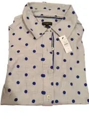 NWT Talbots Woman Gray Blue Polka Dot Long Sleeve Button Front Top SZ X $79.50
