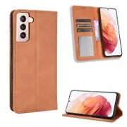 Auto-absorbed Retro Style Wallet Stand Leather Phone Case for Samsung Galaxy S21+ 5G