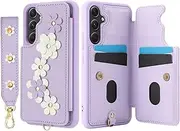 [HJZSZX] for Samsung A34 (5G) Lanyard Leather Wallet Phone Case Wrist Strap Cover(for Samsung A34 (5G)/Purple)