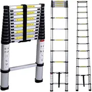 Telescopic Ladder Portable Aluminium Telescopic Ladder 12.5Ft/3.8M Multi-Purpose Telescoping Extension Steps Ladder Adjustable Height 150kg Capacity Loading EN131 Safe Standard for