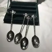 Saks Fifth Avenue (Set of 4) Silver Plated Tea Pot TEA TIME Spoons NOS Boxed