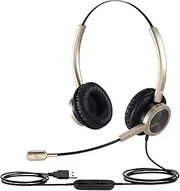 USB Computer Headset with Microphone | Noise Cancelling Mic Mute & Volume Control | for Microsoft Teams/3CX Office & Online Meetings (Y809DGUC, Gold)