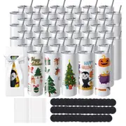 VEVOR 50 Pack Straight Sublimation Tumblers, 20 oz Blank Tumbler Bulk, Stainless Steel Double Wall Tumbler Cups with Straw, Lid, Brush, Base, Shrink W