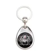 Premium Teardrop Chrome Die Cast Metal Keychain Ring Fob - SILVER WIDOW SPIDER