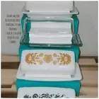 FULL set of 5 PYREX Teal Vertical Butter Dish Riser & 4 White Lid Stands HTF