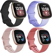 [Bakcuby] Band for Fitbit Versa 4, Versa 3, Sense 2 & Sense - Soft Silicone Sport Watch Strap Replacement Wristband for Women Men, Small Large, 4 Pack
