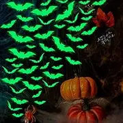 Ricjurzzty 16PCS Bats Halloween Wall Stickers Decoration 3D Bats Wall Decals Glow in The Dark Realistic Scary Bat Sticker Halloween Theme Party Room Home Wall Decor Supplies