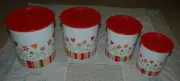Tupperware One Touch Flower Canister Set of Four - Red White