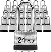 Padlocks with Same Key, LQYN 24 Pcs Laminated Keyed Padlock (1-9/16", 40mm), Keyed Alike Locks, Long Shackle, for Storage Locker, Hasp Latch, Toolbox, Sheds