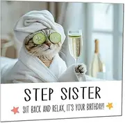 Step Sister Birthday Card - Sit back and Relax Cat Spa - Funny Birthday Cards for Sister Sis Birthday Cards for Step Sister