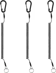 [Sliverdew] Elastic Spiral Cable Key Chain Sturdy, Pack of 3 Black Colours Retractable Lanyards TPU Key Rings with Chain Safety Coil Lanyard for Keys, Climbing, Fishing, Hiking, black